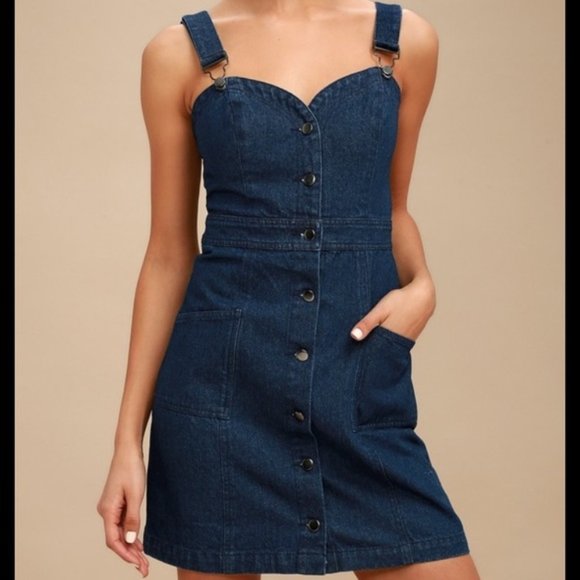 Lulus Dresses & Skirts - NWT Lulu's Denim Overall Dress Dark Wash